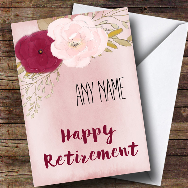 Pink Flowers Retirement Personalised Card