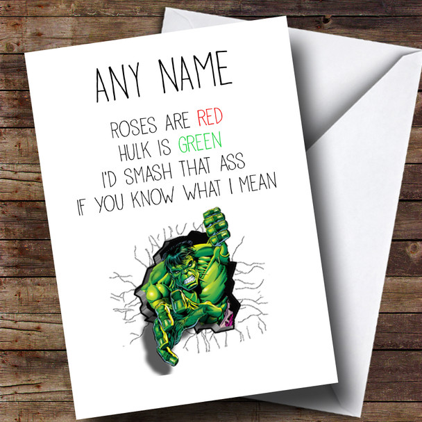 Funny Hulk Smash Ass Heart Roses Are Red Valentines Personalised Card