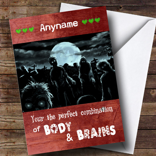 Funny The Walking Dead Body & Brains Valentines Personalised Card