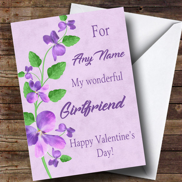 Pretty Purple Wonderful Girlfriend Valentines Personalised Card