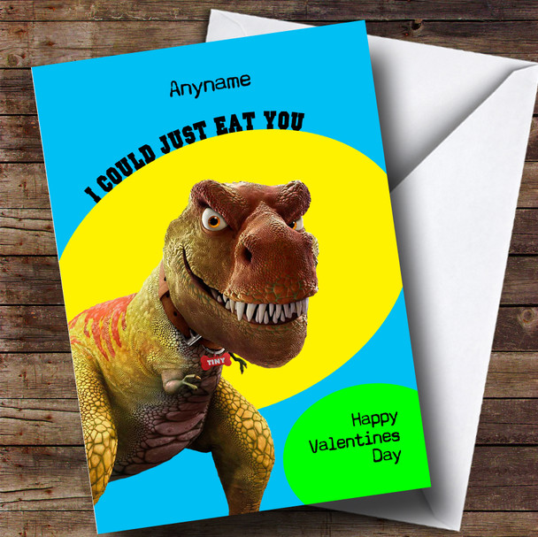 Funny Dinosaur T-Rex Eat You Valentines Personalised Card