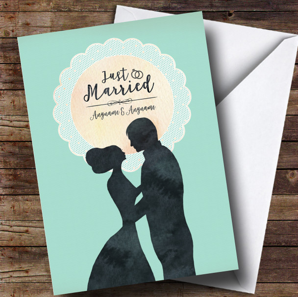 Mint Lace Silhouette Wedding Day Personalised Card