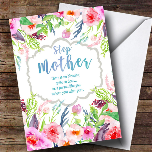 Personalised Floral Watercolour Step Mother Mother's Day Card