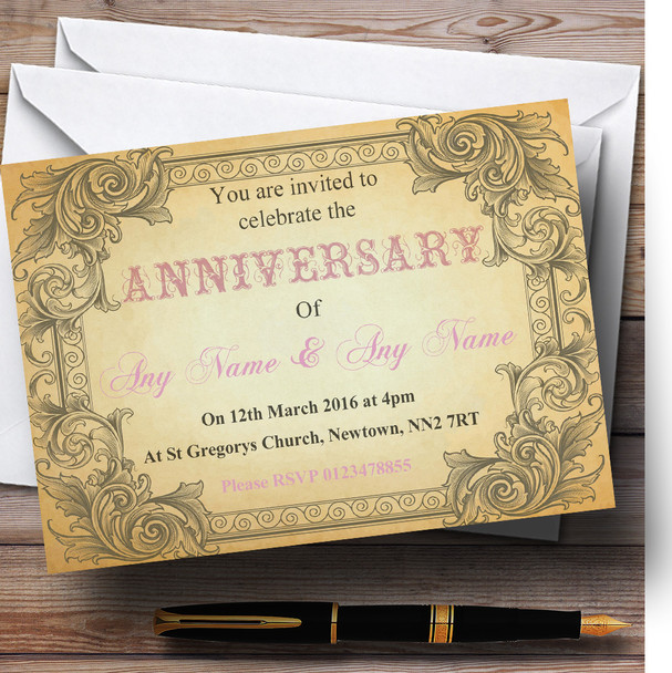 Typography Vintage Pale Pink Postcard Personalised Anniversary Party Invitations