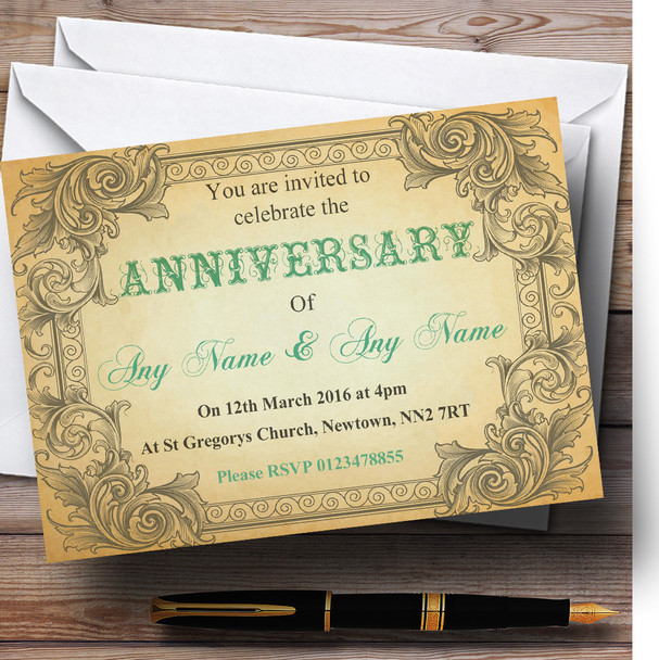 Typography Vintage Turquoise Postcard Personalised Anniversary Party Invitations