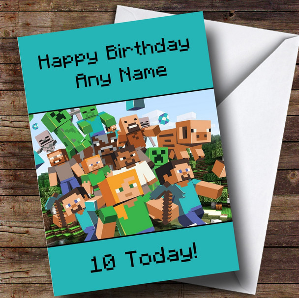Personalised Minecraft Party Characters Green Children's Birthday Card