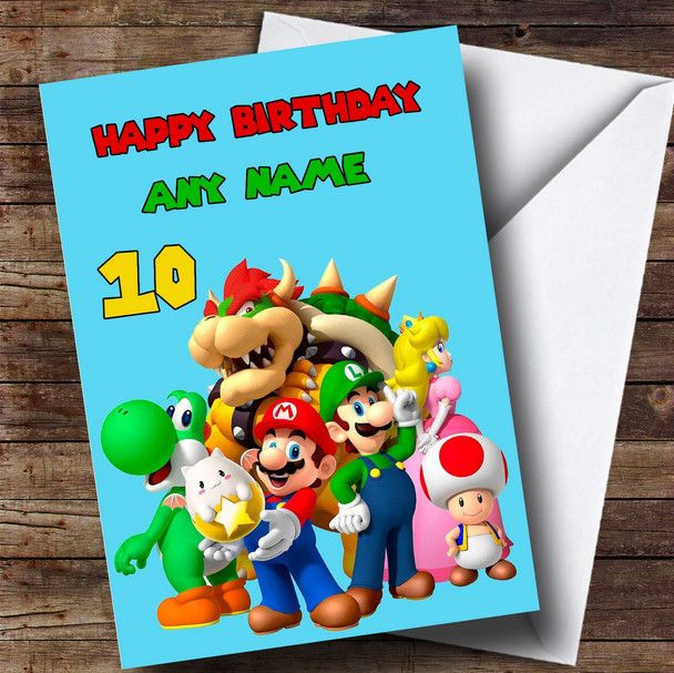 Personalised Pale Blue Super Mario Children's Birthday Card