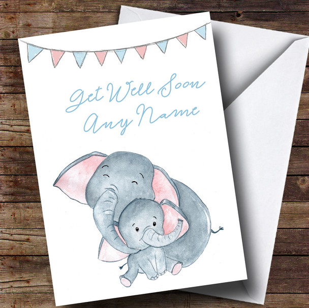 Personalised Cuddling Elephants Get Well Soon Card