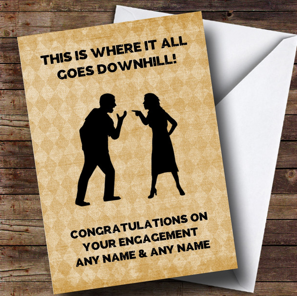 Personalised Funny Downhill From Here Engagement Card