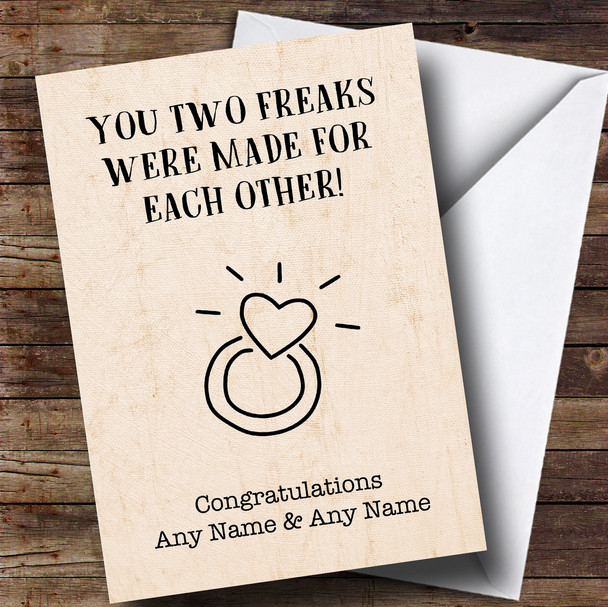 Personalised Funny Two Freaks Engagement Card