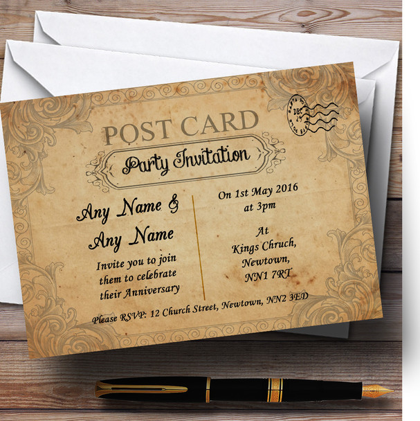 Classic Vintage Shabby Chic Postcard Personalised Anniversary Party Invitations