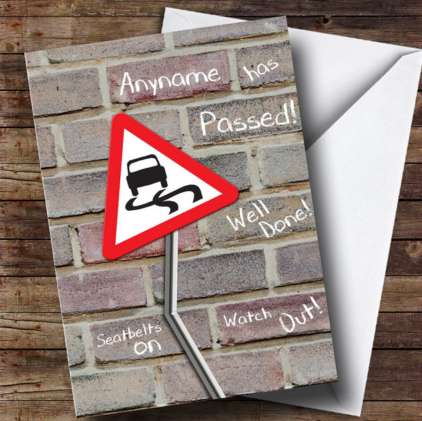 Personalised Funny Wall Skidding Car Road Sign Passed Driving Test Card