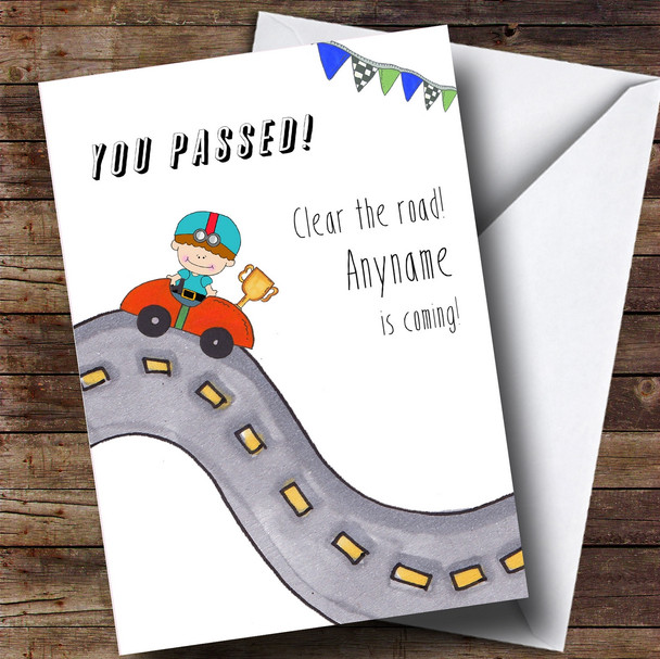 Personalised Passed Cartoon Boy Passed Driving Test Card