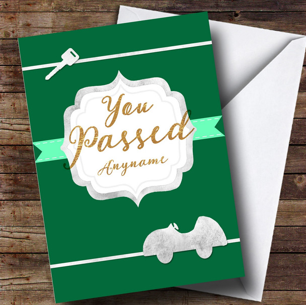 Personalised Silver Key Green Passed Driving Test Card