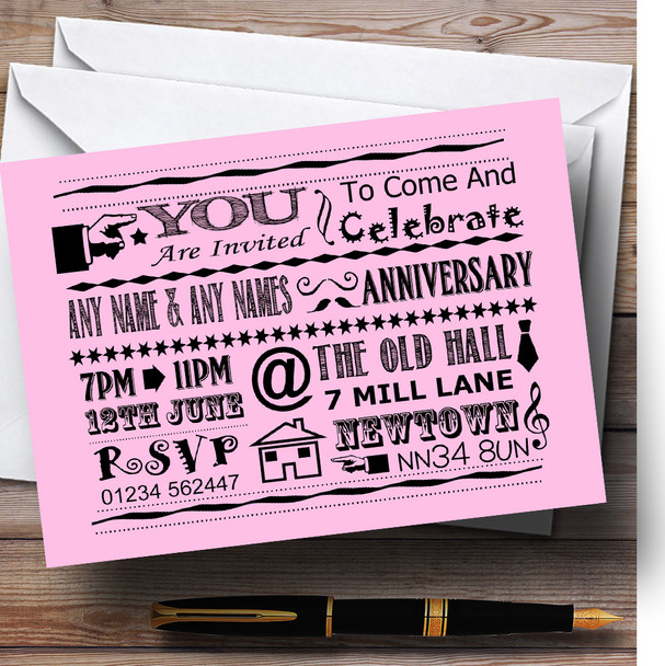 Cool Vintage Fun Chalk Typography Pale Pink Personalised Anniversary Party Invitations