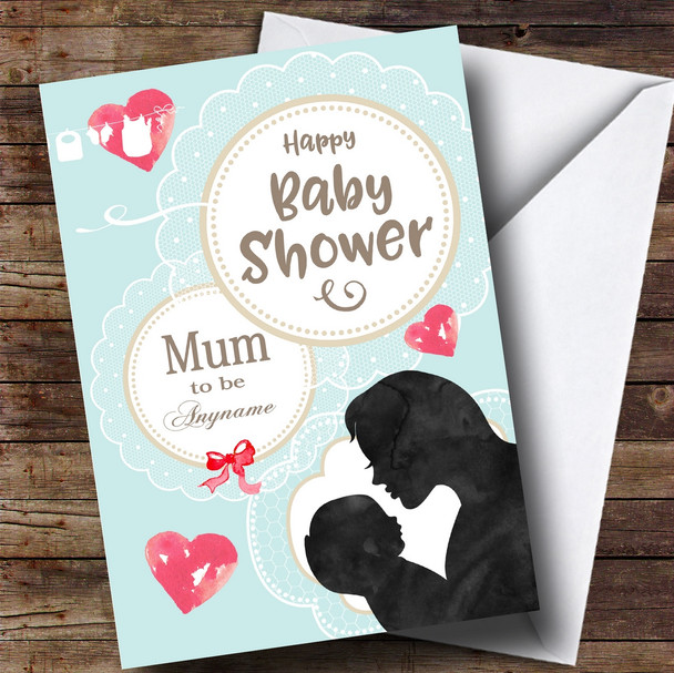 Personalised Vintage Teal Mum To Be Baby Shower Card