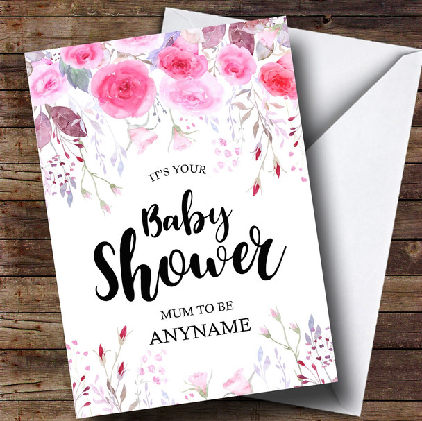 Personalised Pink Floral Mum To Be Baby Shower Card