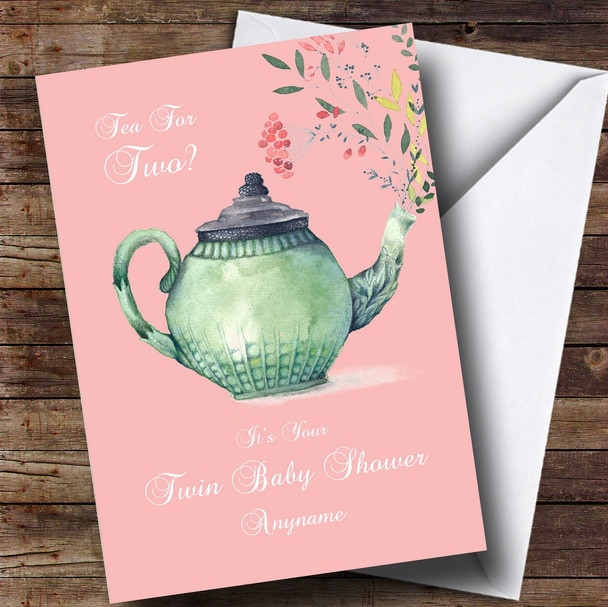 Personalised Tea For Two Twins Baby Shower Card