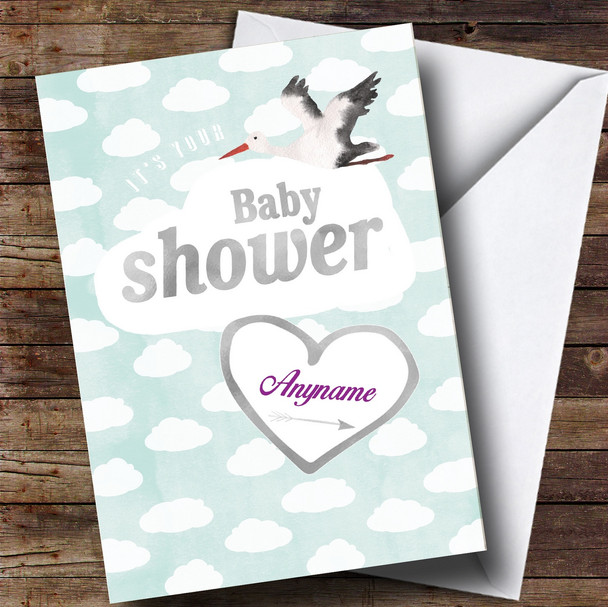 Personalised Cloud Stork Baby Shower Card