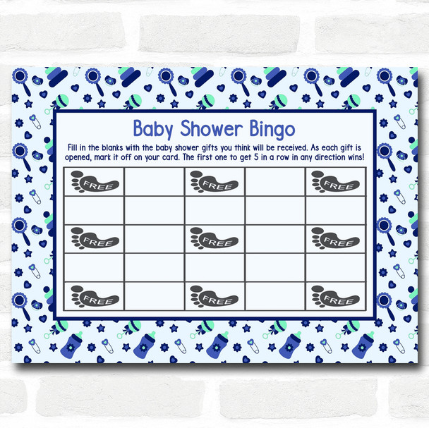 Boys Blue & Green Baby Shower Games Bingo Cards