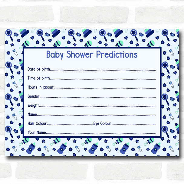 Boys Blue & Green Baby Shower Games Predictions Cards