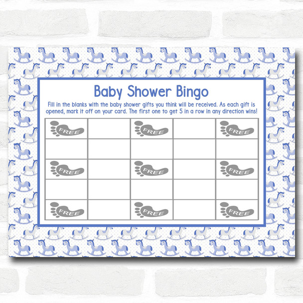 Boys Blue Rocking Horse Baby Shower Games Bingo Cards