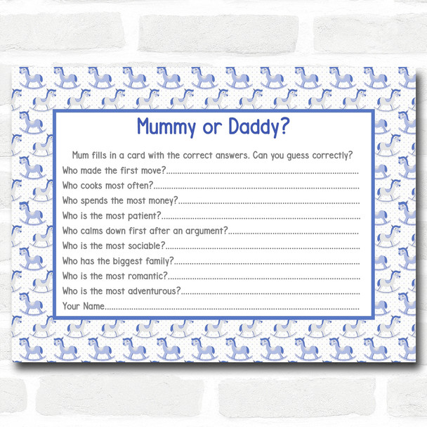 Boys Blue Rocking Horse Baby Shower Games Guess Who Game Cards