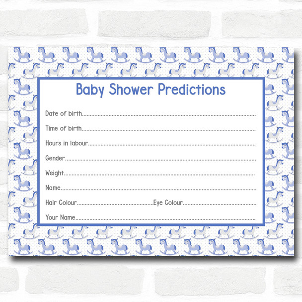 Boys Blue Rocking Horse Baby Shower Games Predictions Cards