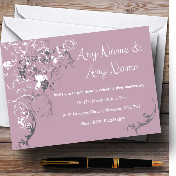 Lilac Vintage Shabby Chic Pattern Personalised Anniversary Party Invitations