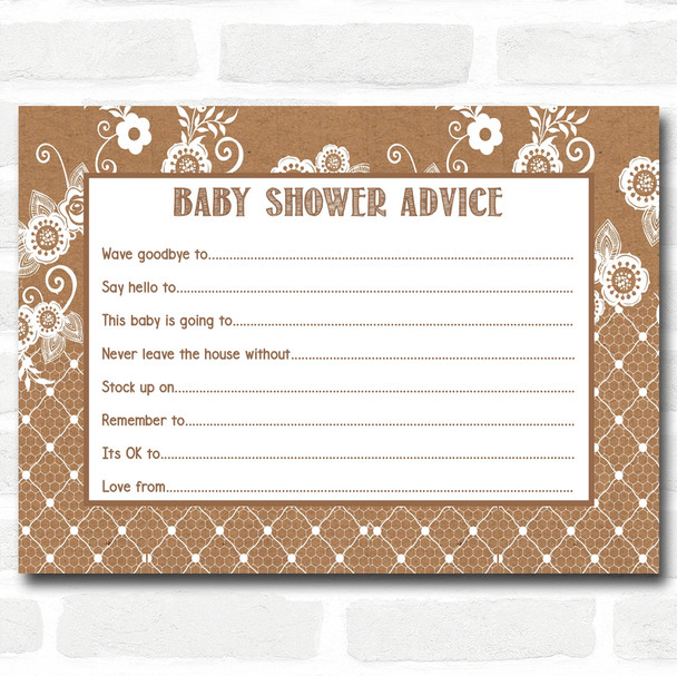 Burlap & Lace Baby Shower Games Advice To Parents Cards