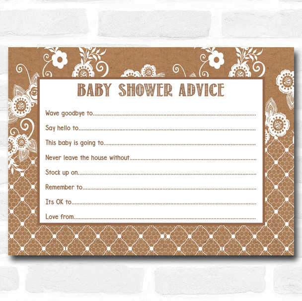 Burlap and Lace Baby Shower Games Advice To Parents Cards
