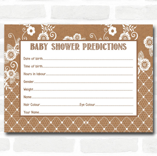 Burlap & Lace Baby Shower Games Predictions Cards