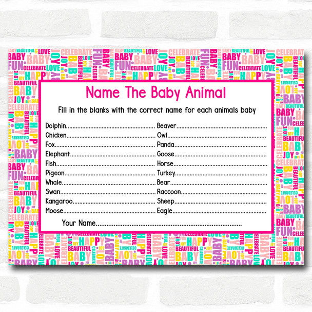 Fun Words Baby Shower Games Baby Animal Cards