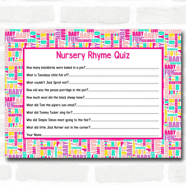Fun Words Baby Shower Games Nursery Rhyme Quiz Cards