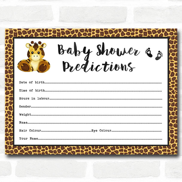 Giraffe Animal Print Baby Shower Games Predictions Cards