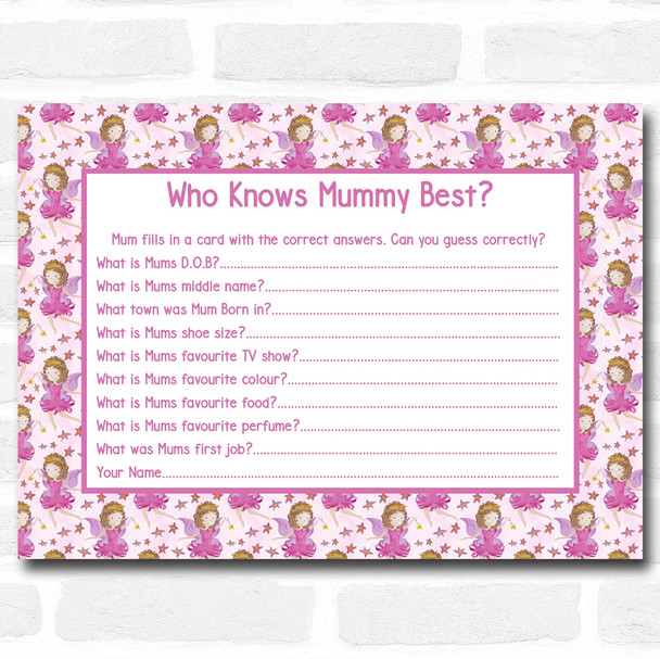 Girl Fairy Baby Shower Games Who Knows Mum Best Cards