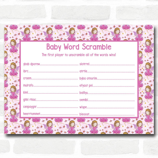 Girl Fairy Baby Shower Games Word Scramble Cards