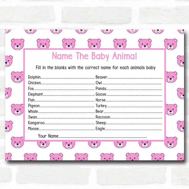 Girls Blue Teddys Baby Shower Games Baby Animal Cards
