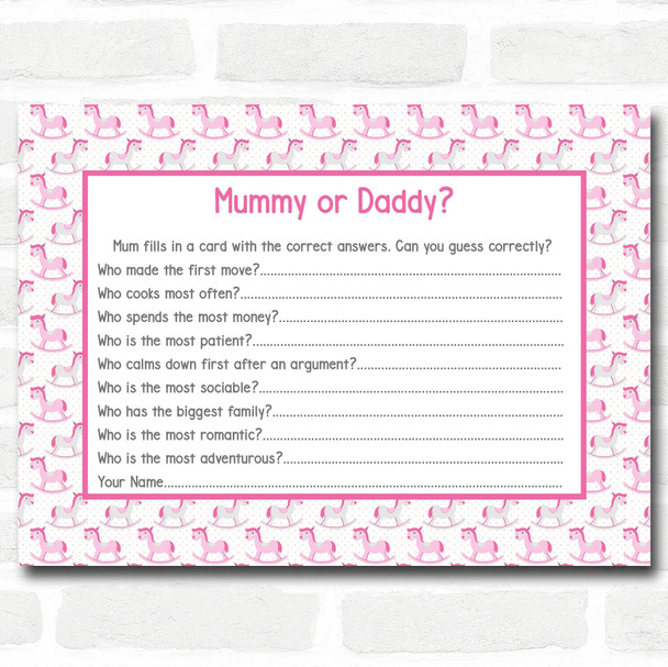 Girls Pink Rocking Horse Baby Shower Games Guess Who Game Cards