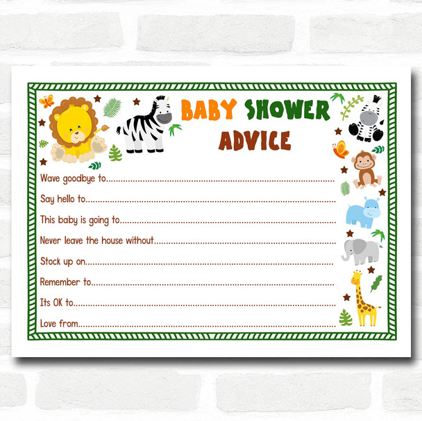 Jungle Baby Shower Games Advice To Parents Cards