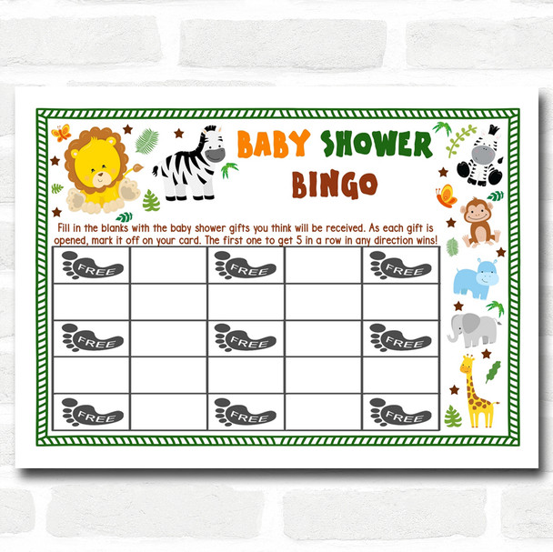 Jungle Baby Shower Games Bingo Cards
