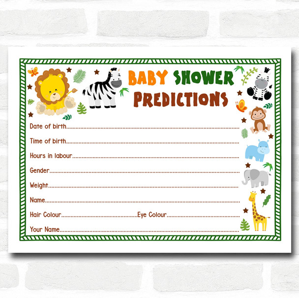 Jungle Baby Shower Games Predictions Cards