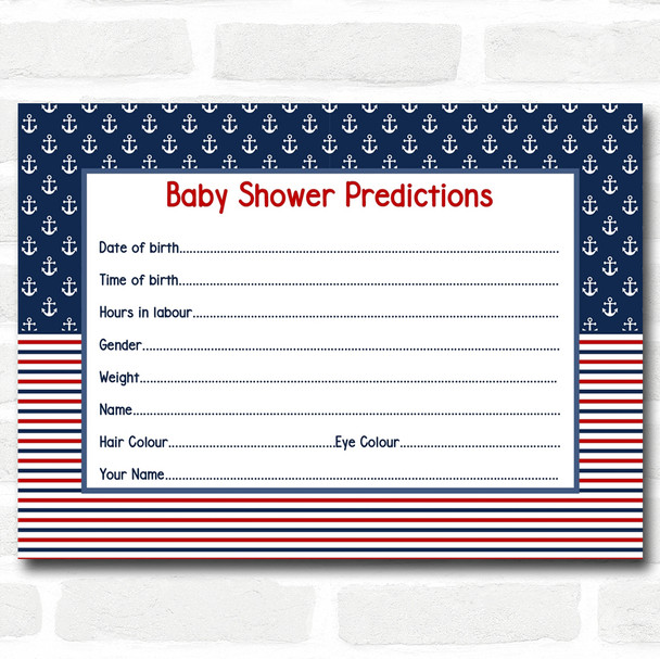 Nautical Baby Shower Games Predictions Cards