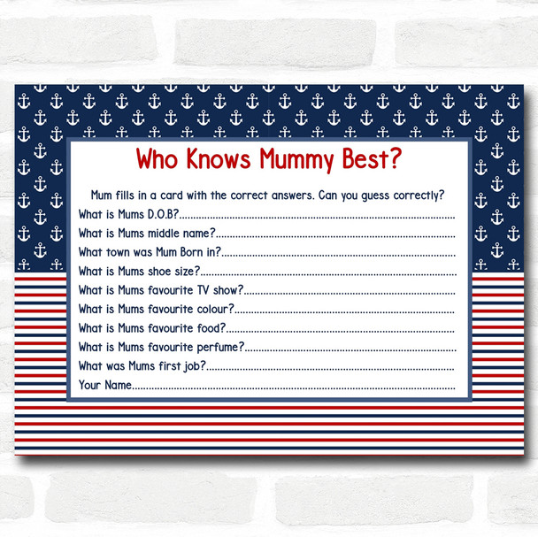 Nautical Baby Shower Games Who Knows Mum Best Cards