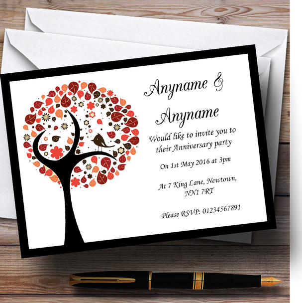 Shabby Chic Bird Tree Brown Vintage Black Personalised Anniversary Party Invitations