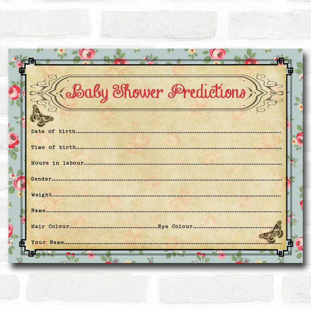 Shabby Chic Tea Party Baby Shower Games Predictions Cards