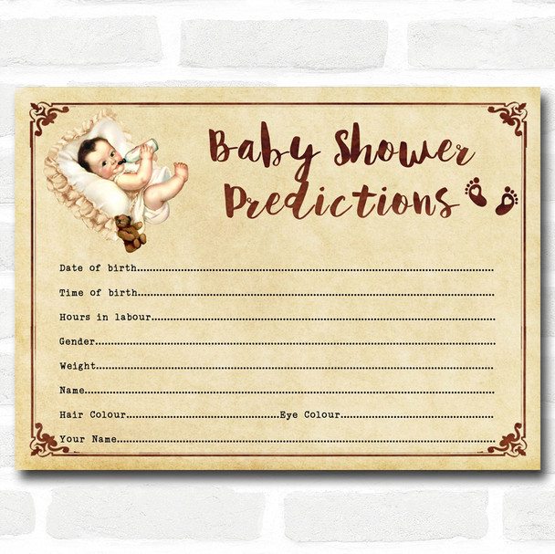 Vintage Baby Shower Games Predictions Cards