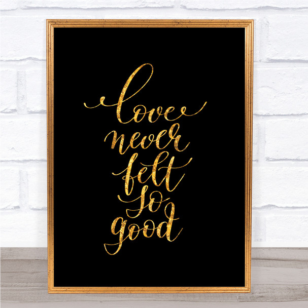 Love Never Felt So Good Quote Print Black & Gold Wall Art Picture