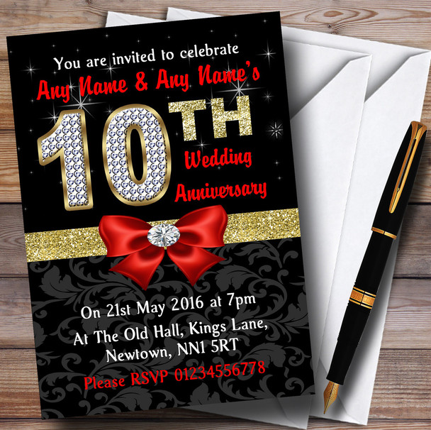 Red Black Gold Diamond Wedding Anniversary Party Personalised Invitations