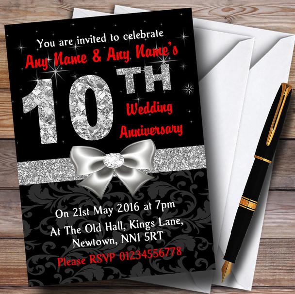 Red Black Silver Diamond Wedding Anniversary Party Personalised Invitations